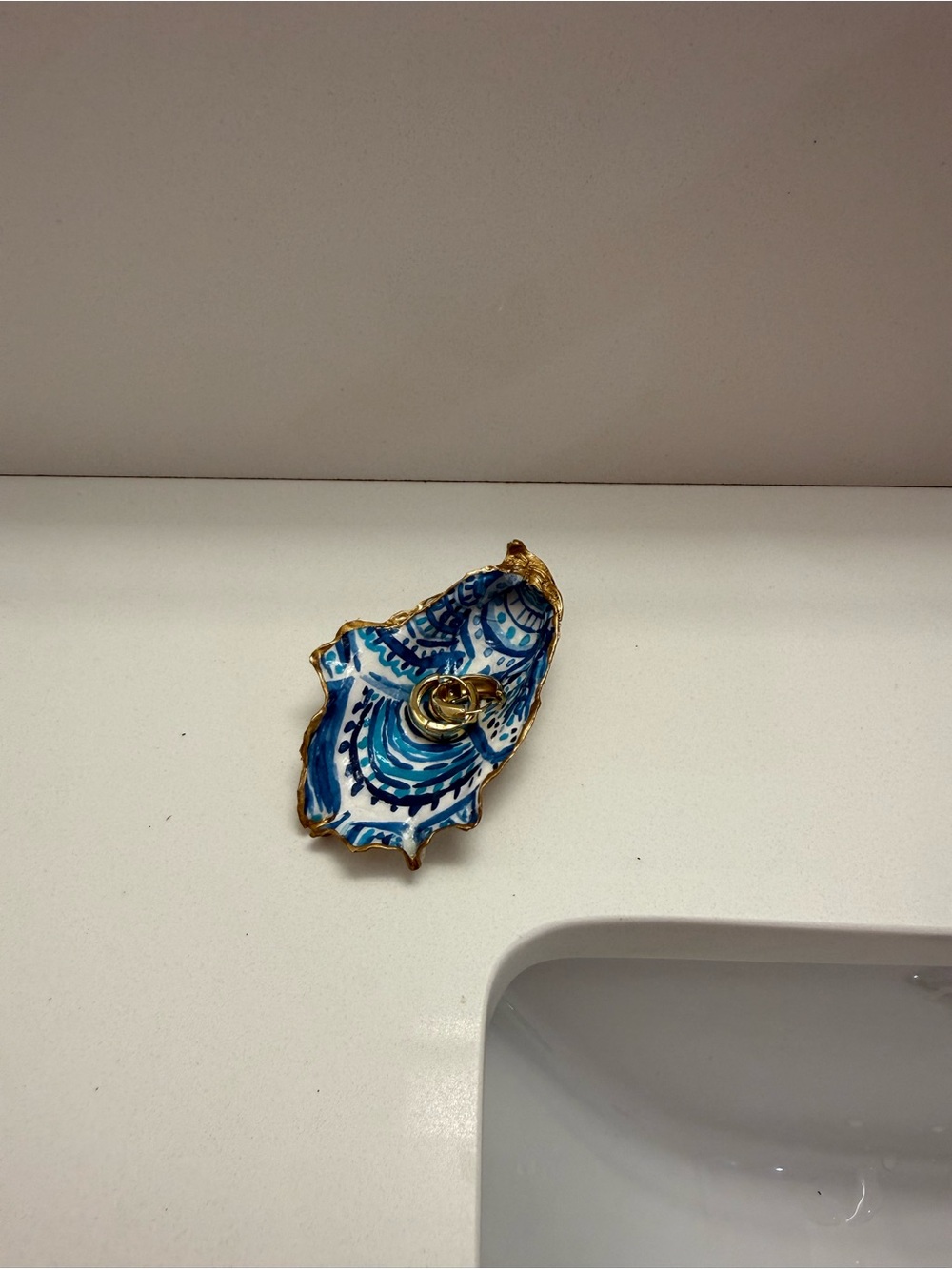 Handmade Oyster Jewelry Dish with Gold Leaf Dipped Edge